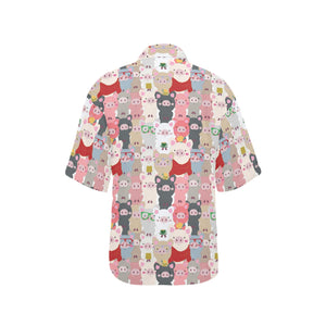Pig Pattern Print Design 02 Women's All Over Print Hawaiian Shirt