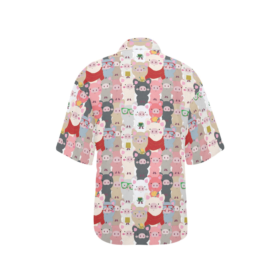 Pig Pattern Print Design 02 Women's All Over Print Hawaiian Shirt