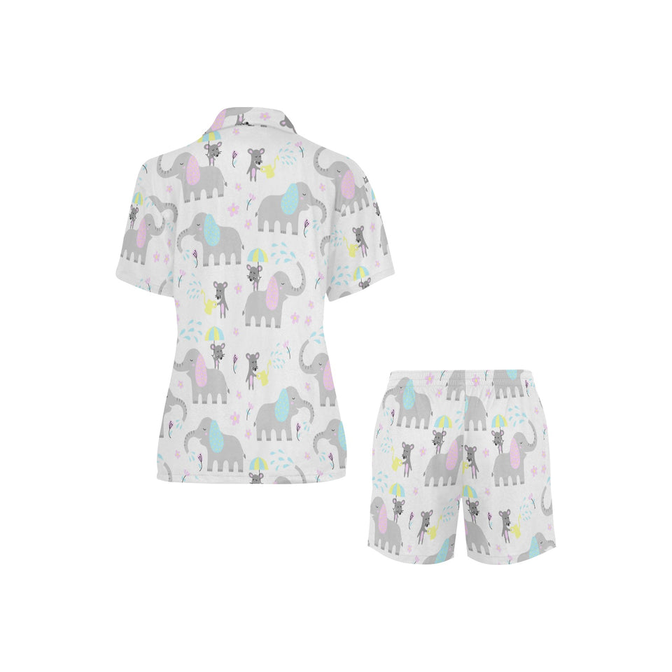 Cute elephant mouse pattern Women's V-Neck Short Pajama Set