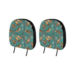 cute brown sea otters ornamental seaweed corals gr Car Headrest Cover