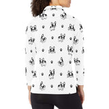 Cute french bulldog paw pattern Women's Long Sleeve Polo Shirt
