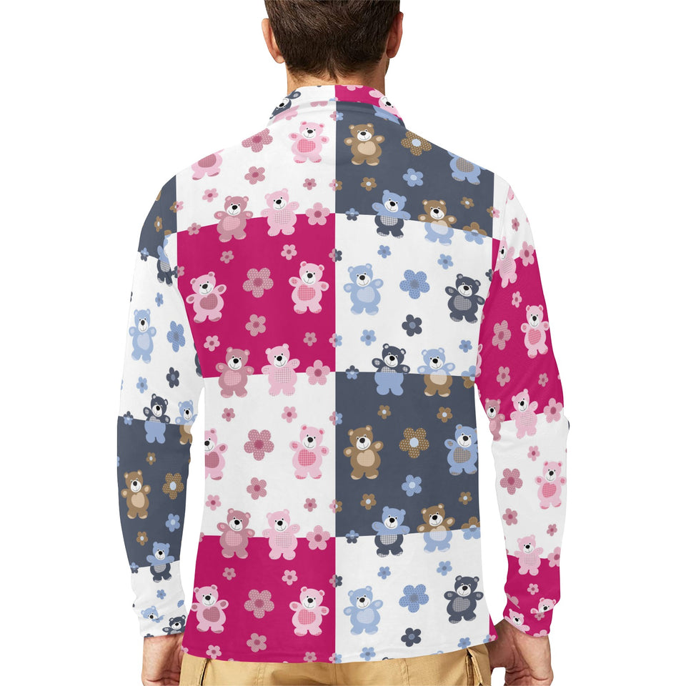 Teddy Bear Pattern Print Design 03 Men's Long Sleeve Polo Shirt