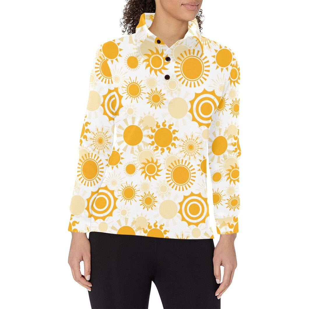 Sun design pattern Women's Long Sleeve Polo Shirt