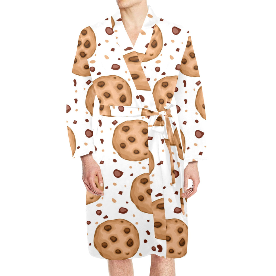 chocolate chip cookie pattern Men's Long Sleeve Belted Night Robe
