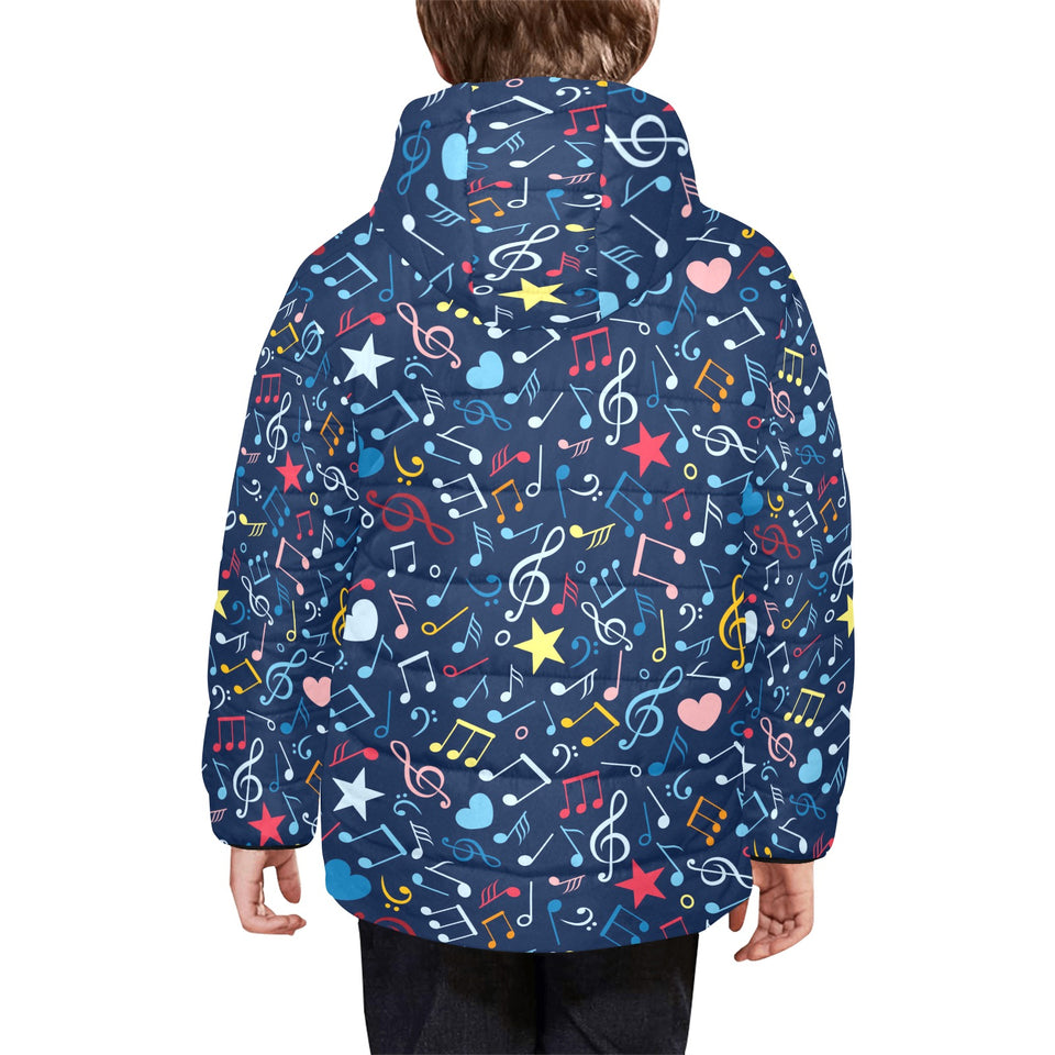 Music Notes Pattern Print Design 03 Kids' Boys' Girls' Padded Hooded Jacket