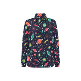 colorful space pattern planet star Women's Long Sleeve Polo Shirt