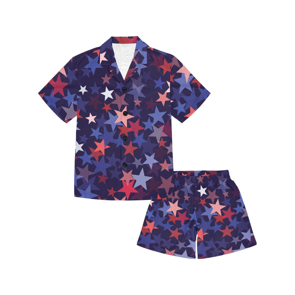 Red blue star pattern Kids' Boys' Girls' V-Neck Short Pajama Set