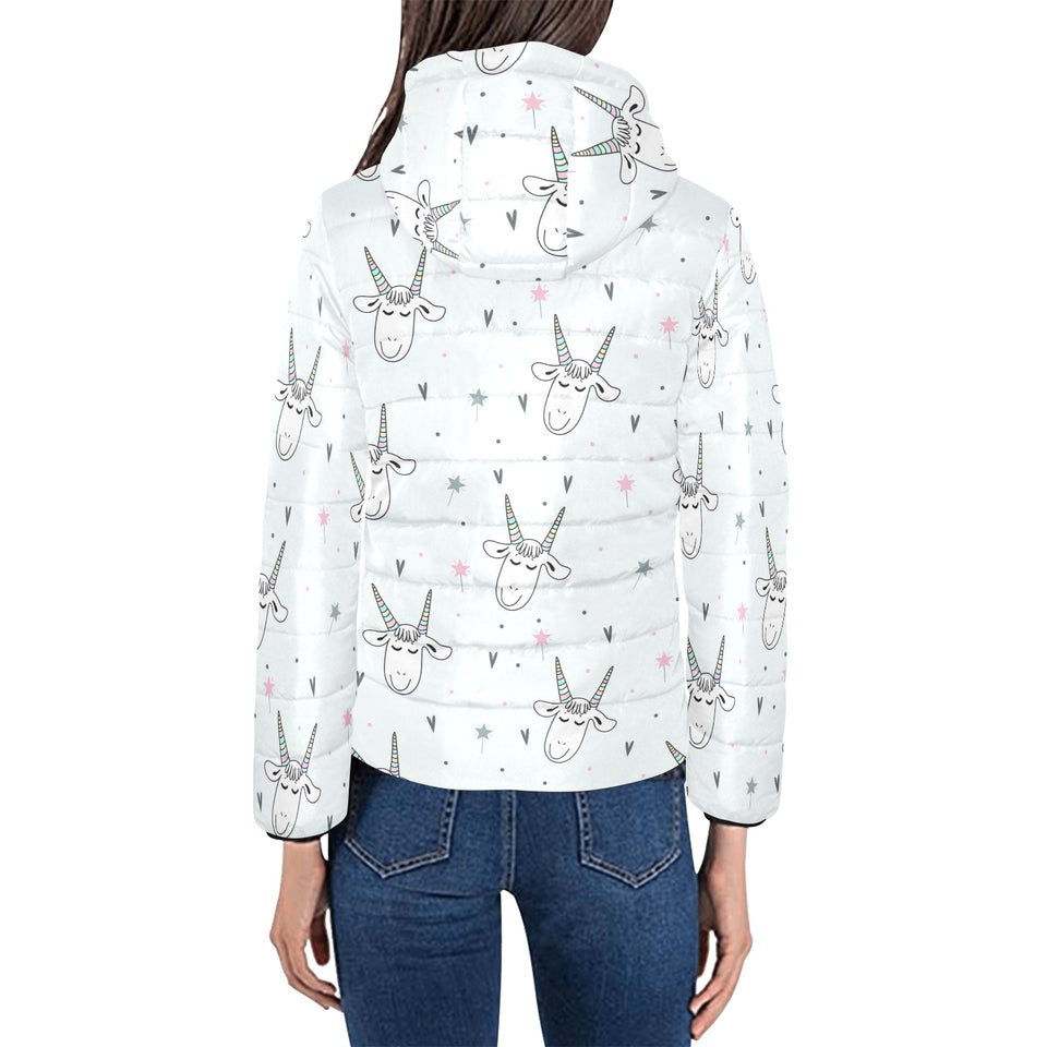 Cute goat design pattern Women's Padded Hooded Jacket