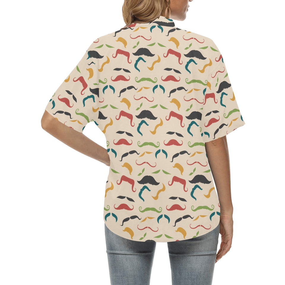 Mustache Beard Pattern Print Design 03 Women's All Over Print Hawaiian Shirt