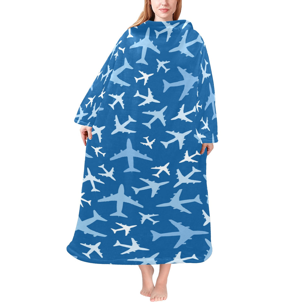 Airplane pattern in the sky Blanket Robe with Sleeves