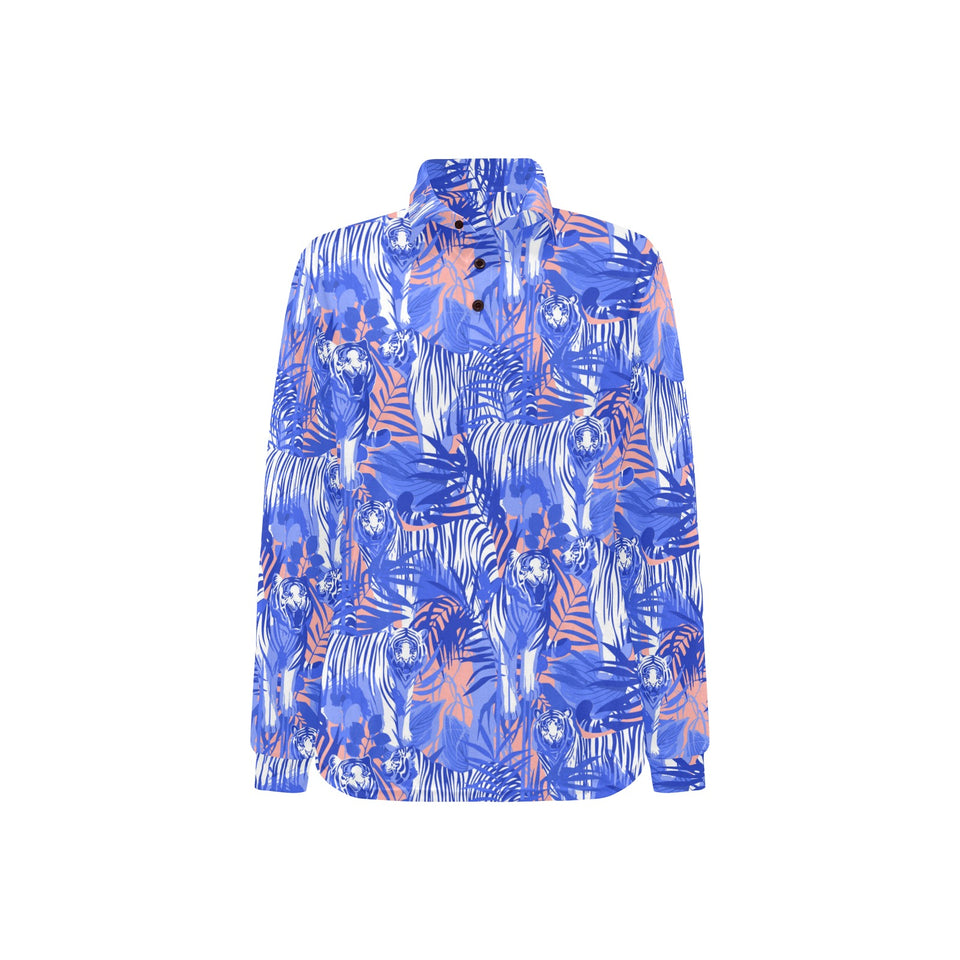 white bengal tigers pattern Women's Long Sleeve Polo Shirt