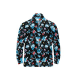 Skull flower roses leave pattern Men's Long Sleeve Polo Shirt