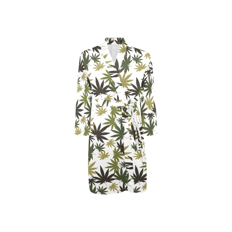 Canabis Marijuana Weed Pattern Print Design 05 Men's Long Sleeve Belted Night Robe