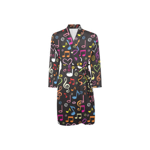 Music Notes Pattern Print Design 02 Men's Long Sleeve Belted Night Robe