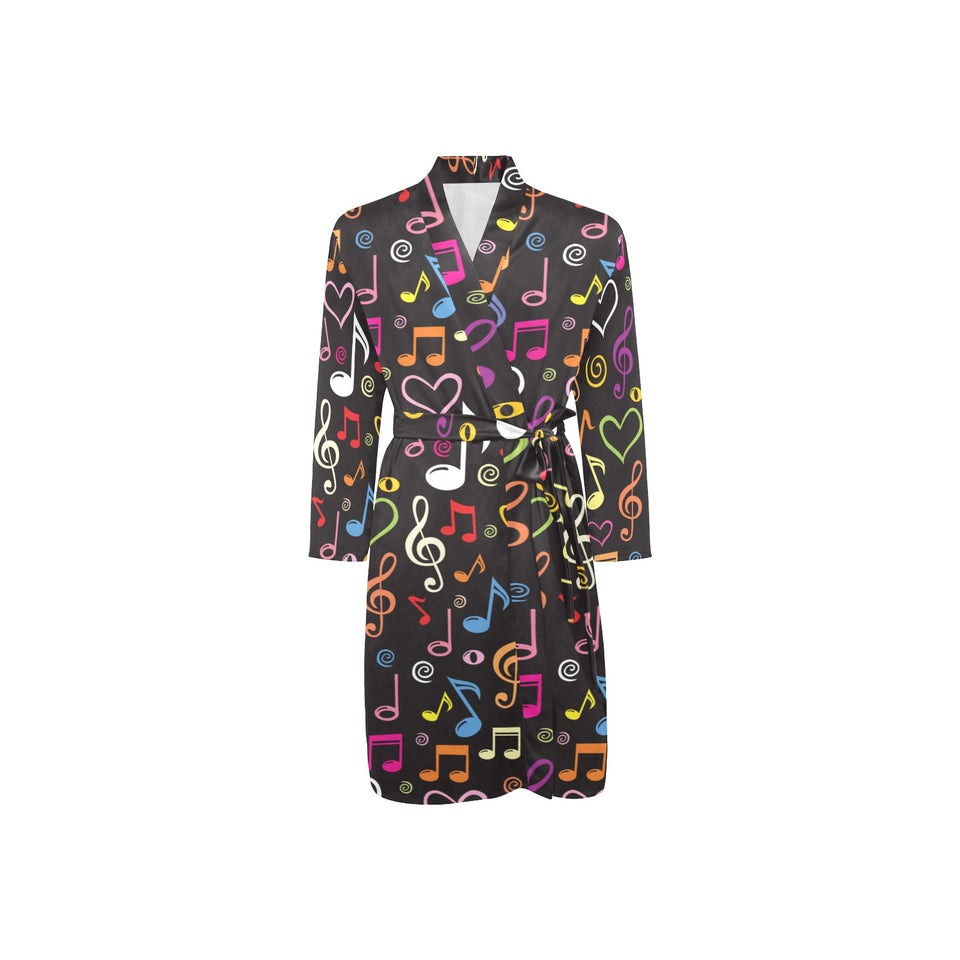 Music Notes Pattern Print Design 02 Men's Long Sleeve Belted Night Robe