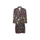 Music Notes Pattern Print Design 02 Men's Long Sleeve Belted Night Robe