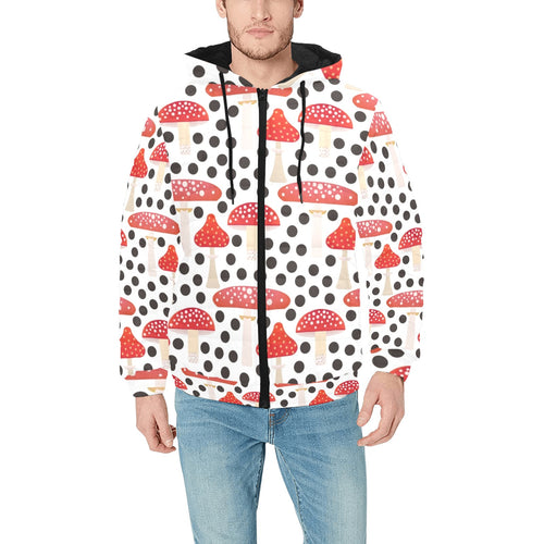 Red mushroom dot pattern Men's Padded Hooded Jacket