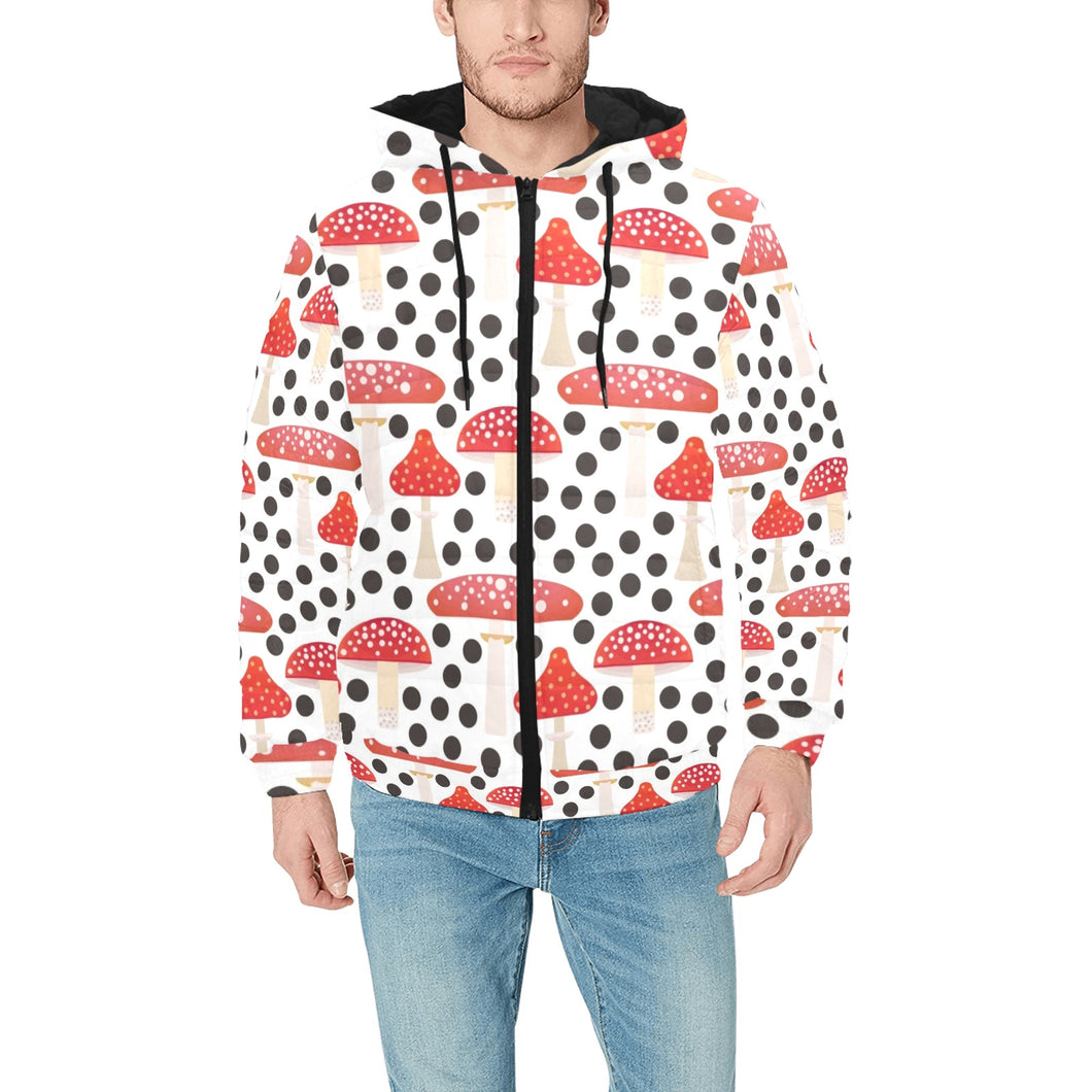Red mushroom dot pattern Men's Padded Hooded Jacket