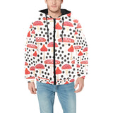 Red mushroom dot pattern Men's Padded Hooded Jacket
