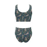 Raccoon tropical leaves pattern Chest Bowknot High Waisted Bikini Swimsuit