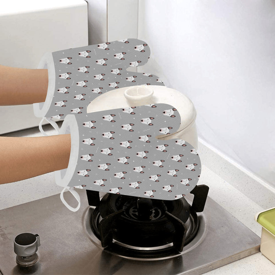 Bull Terrier Pattern Print Design 05 Heat Resistant Oven Mitts