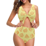 Cheese design pattern Chest Bowknot High Waisted Bikini Swimsuit
