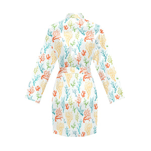 Coral Reef Pattern Print Design 02 Women's Long Sleeve Belted Night Robe