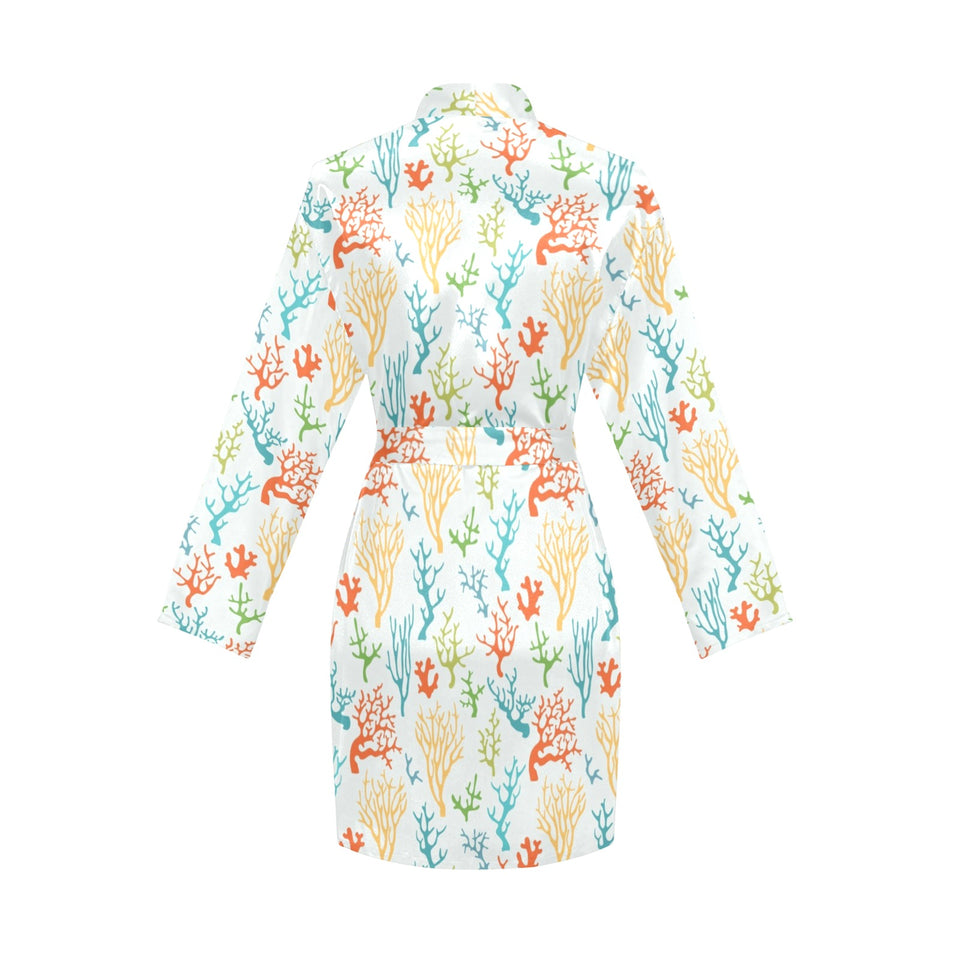 Coral Reef Pattern Print Design 02 Women's Long Sleeve Belted Night Robe