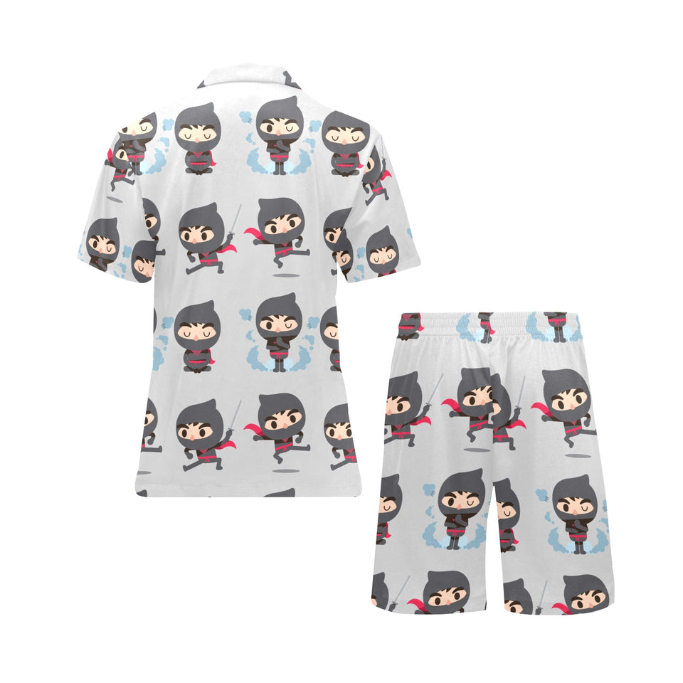 Cute ninja pattern Men's V-Neck Short Pajama Set