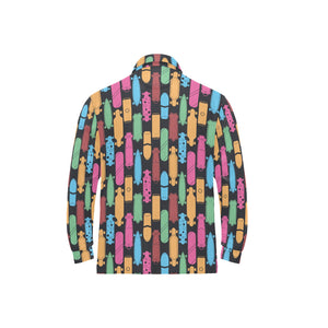Skate Board Pattern Print Design 02 Men's Long Sleeve Polo Shirt