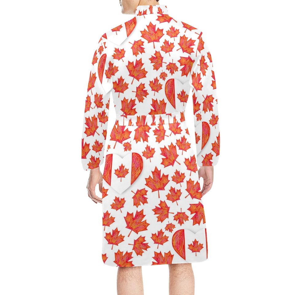 Canada Pattern Print Design 02 Men's Long Sleeve Belted Night Robe