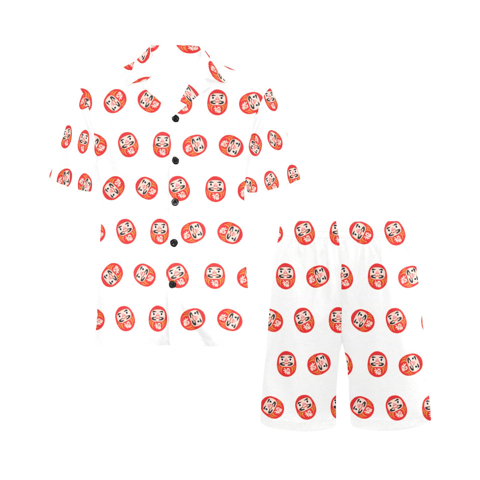 Daruma japanese wooden doll pattern Men's V-Neck Short Pajama Set