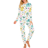 Cute elephants palm tree flower butterfly pattern Women's All Over Print Pajama Set