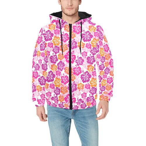 Hibiscus Pattern Print Design 01 Men's Padded Hooded Jacket