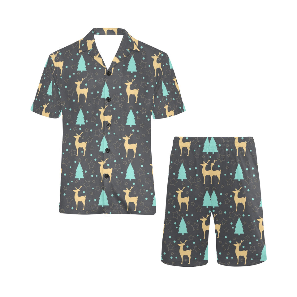 Deers star tree pattern Men's V-Neck Short Pajama Set