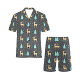 Deers star tree pattern Men's V-Neck Short Pajama Set