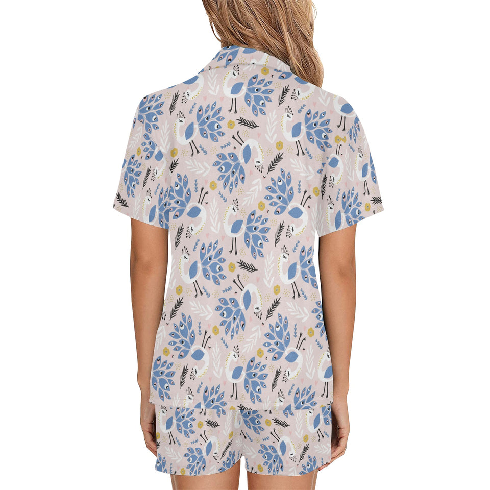Cute peacock pattern Women's V-Neck Short Pajama Set