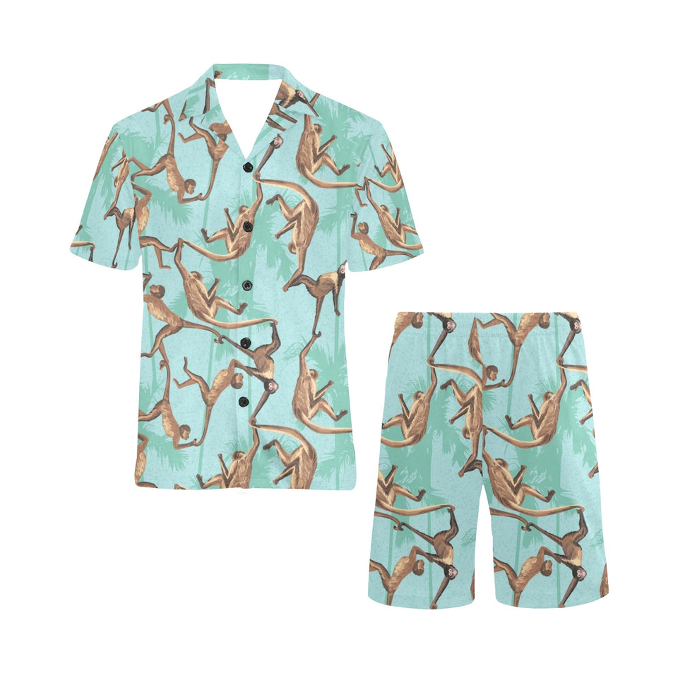 Monkey Palm tree background Men's V-Neck Short Pajama Set