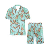 Monkey Palm tree background Men's V-Neck Short Pajama Set