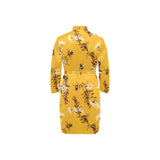 Bee flower pattern Men's Long Sleeve Belted Night Robe