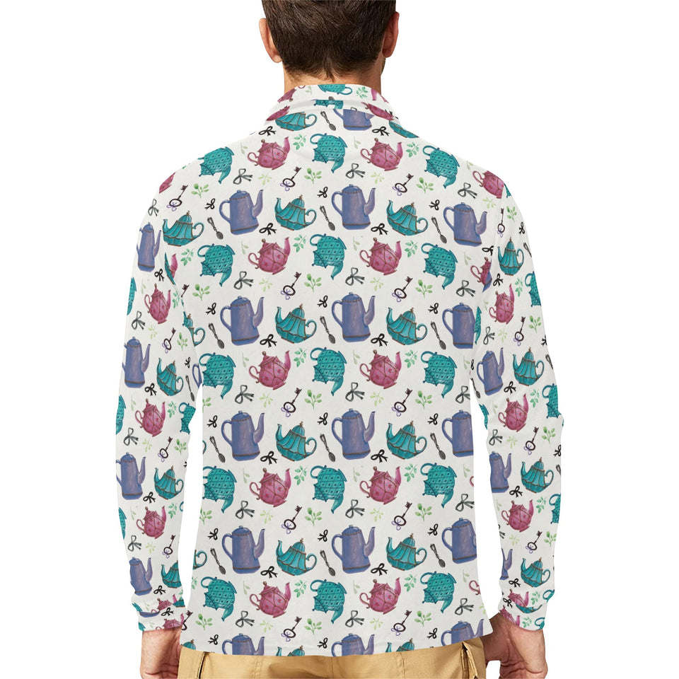 Tea pots Pattern Print Design 05 Men's Long Sleeve Polo Shirt