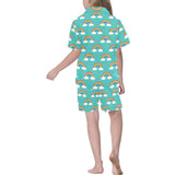 Rainbow pattern green background Kids' Boys' Girls' V-Neck Short Pajama Set