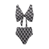 Music Notes Pattern Print Design 01 Chest Bowknot High Waisted Bikini Swimsuit