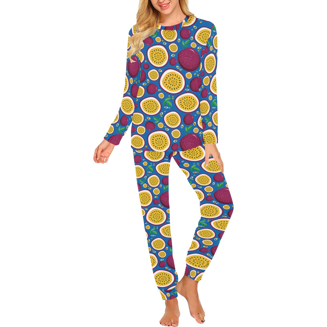 Passion fruit blue background Women's All Over Print Pajama Set