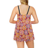 Gear Pattern Print Design 04 Chest Sexy Pleated Two Piece Swim Dress