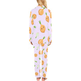 cute onions smiling faces purple background Women's Long Pajama Set