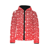 Snowflake pattern red background Kids' Boys' Girls' Padded Hooded Jacket