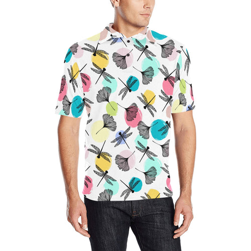 Dragonflies ginkgo leaves pattern Men's All Over Print Polo Shirt
