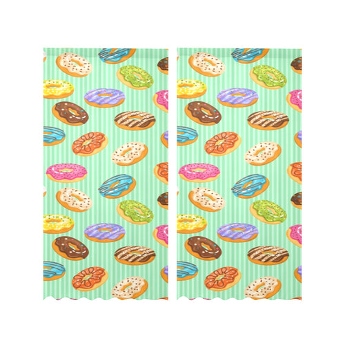 Colorful donut pattern green background Gauze Curtain
