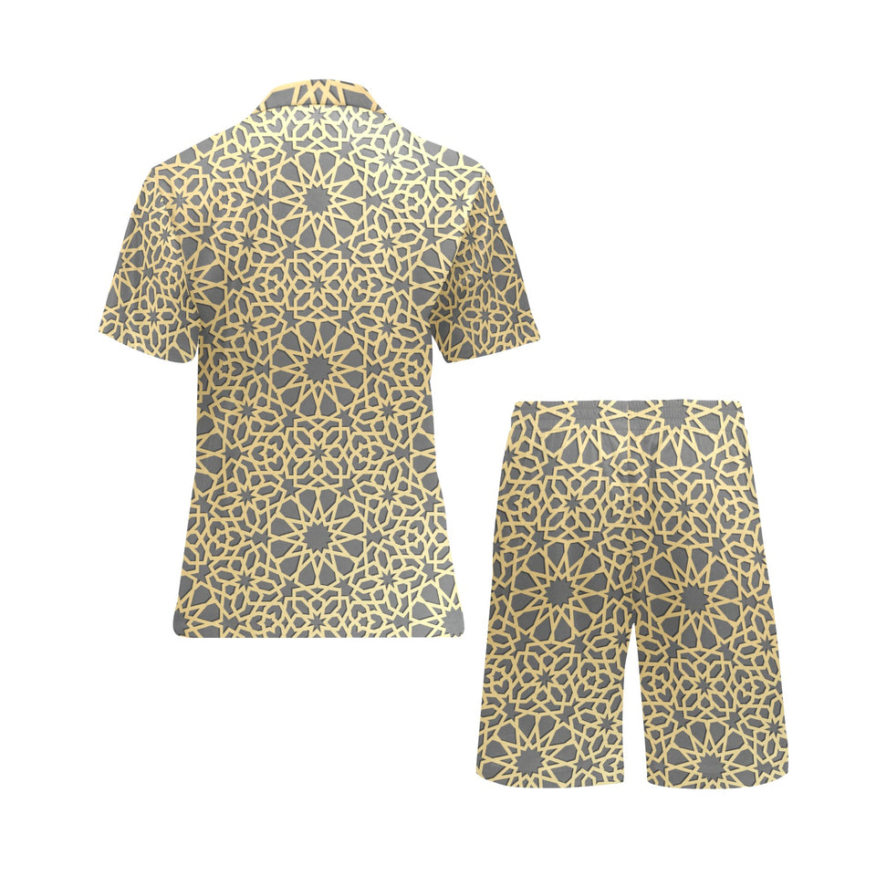 arabic star gold pattern Men's V-Neck Short Pajama Set